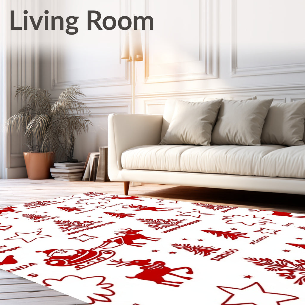 Red Festive Christmas Characters Stars Rug