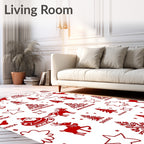 Red Festive Christmas Characters Stars Rug