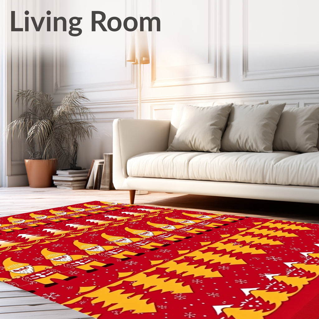 Red Yellow Gnome Snowflake Christmas Trees Rug