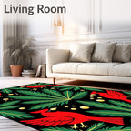 Red Cardinal Green Foliage Gold Dots Rug