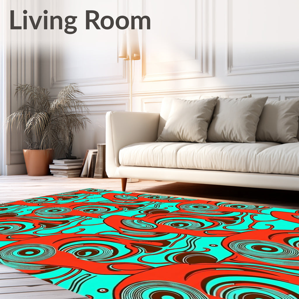 Abstract Spirals Turquoise Orange Rug