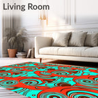 Abstract Spirals Turquoise Orange Rug