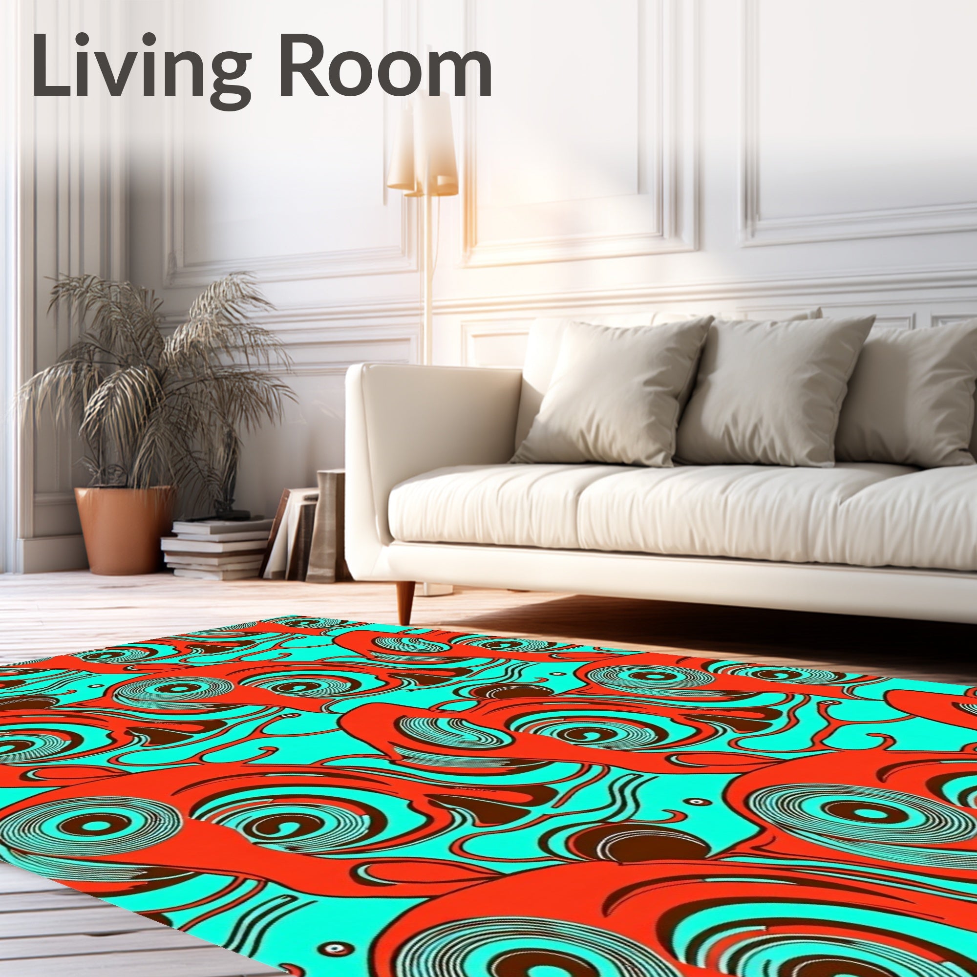 Abstract Spirals Turquoise Orange Rug