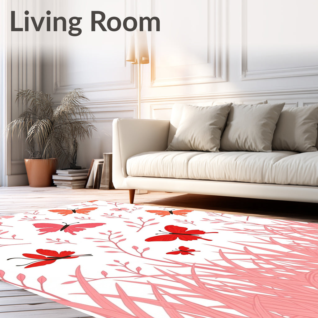 Whimsical Red Butterfly Garden Rug