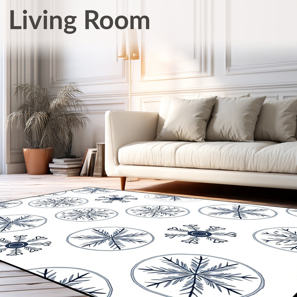 Charming Navy Snowflake Circles Rug
