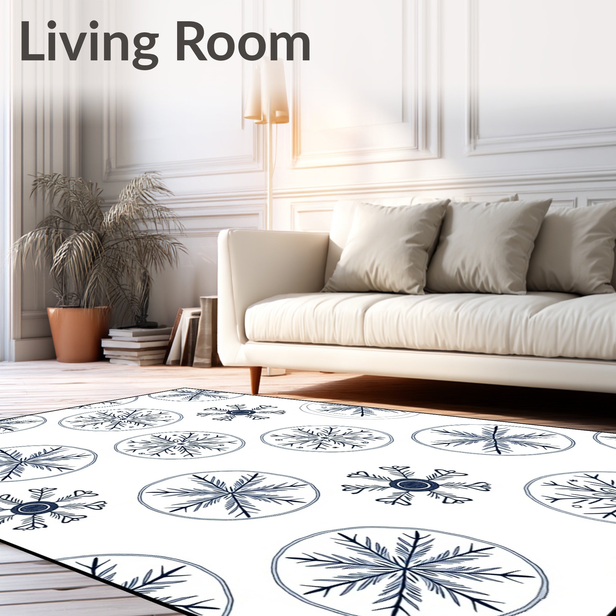 Charming Navy Snowflake Circles Rug