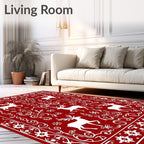 Crimson Reindeer Snowflake Border Rug