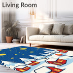 Cozy Snowy Village Yellow Stars Rug