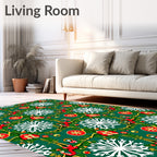 Green Christmas Snowflakes Ornaments Border Rug