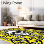 Bold Yellow Skull Floral Crest Rug