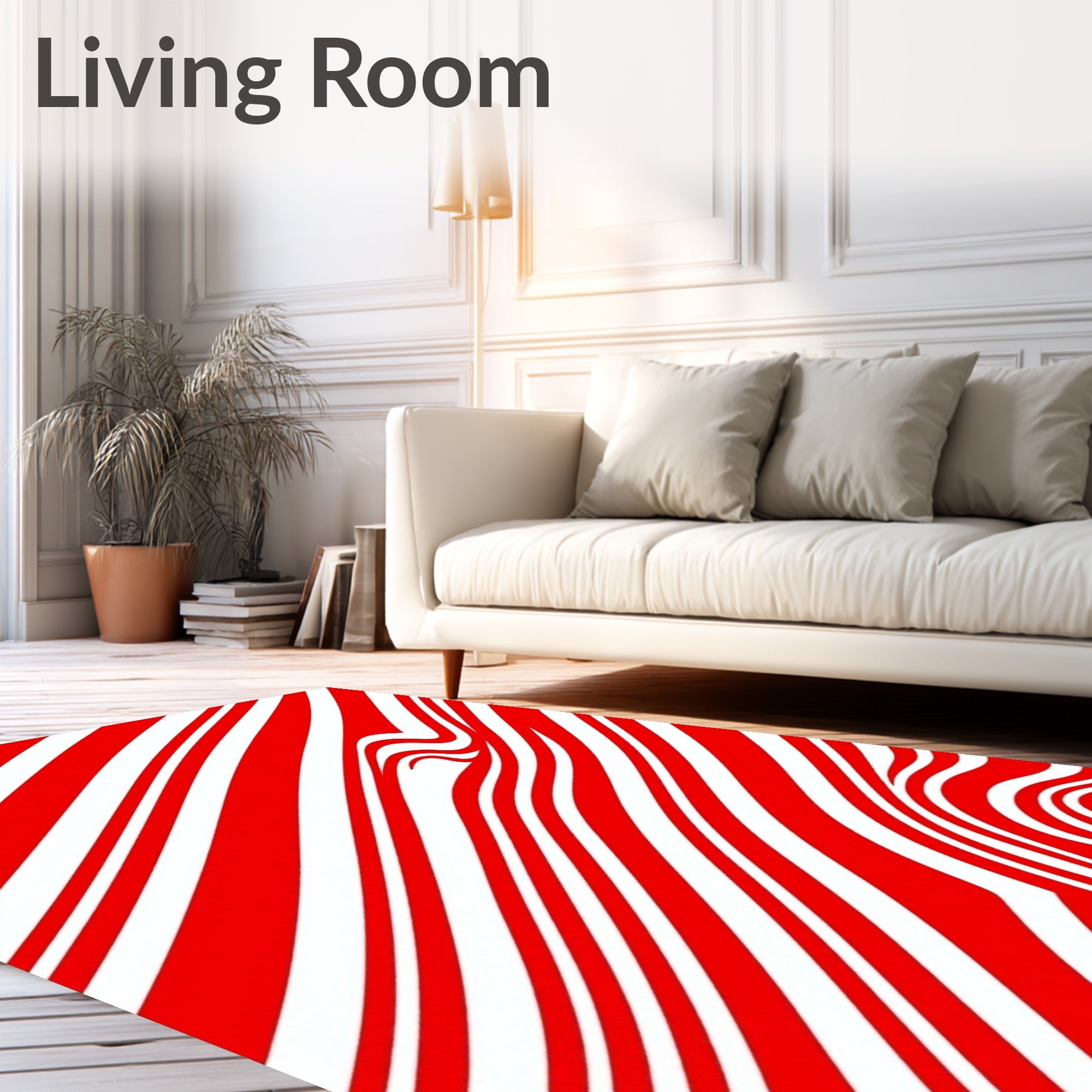 Wavy Red and White Diagonal Stripes Rug
