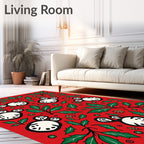Festive Red Holly Bird Garland Rug