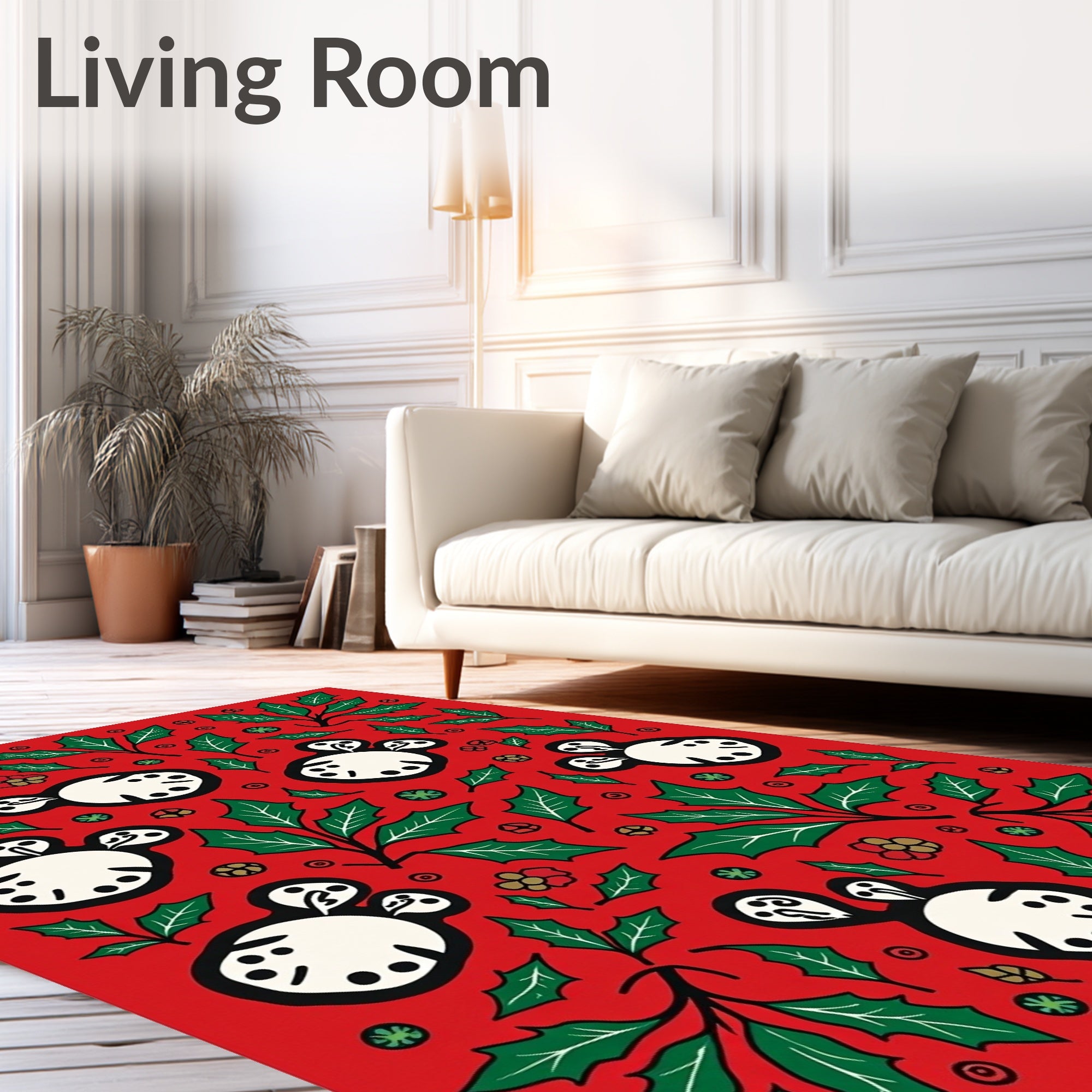 Festive Red Holly Bird Garland Rug