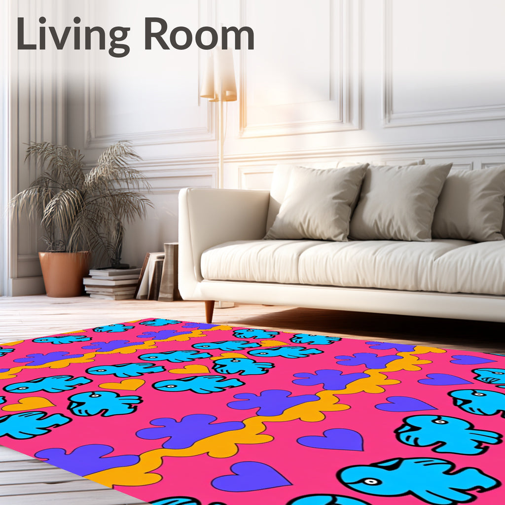 Playful blue creatures and hearts Rug
