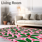 Pink Holly Berry Leaf Branches Rug