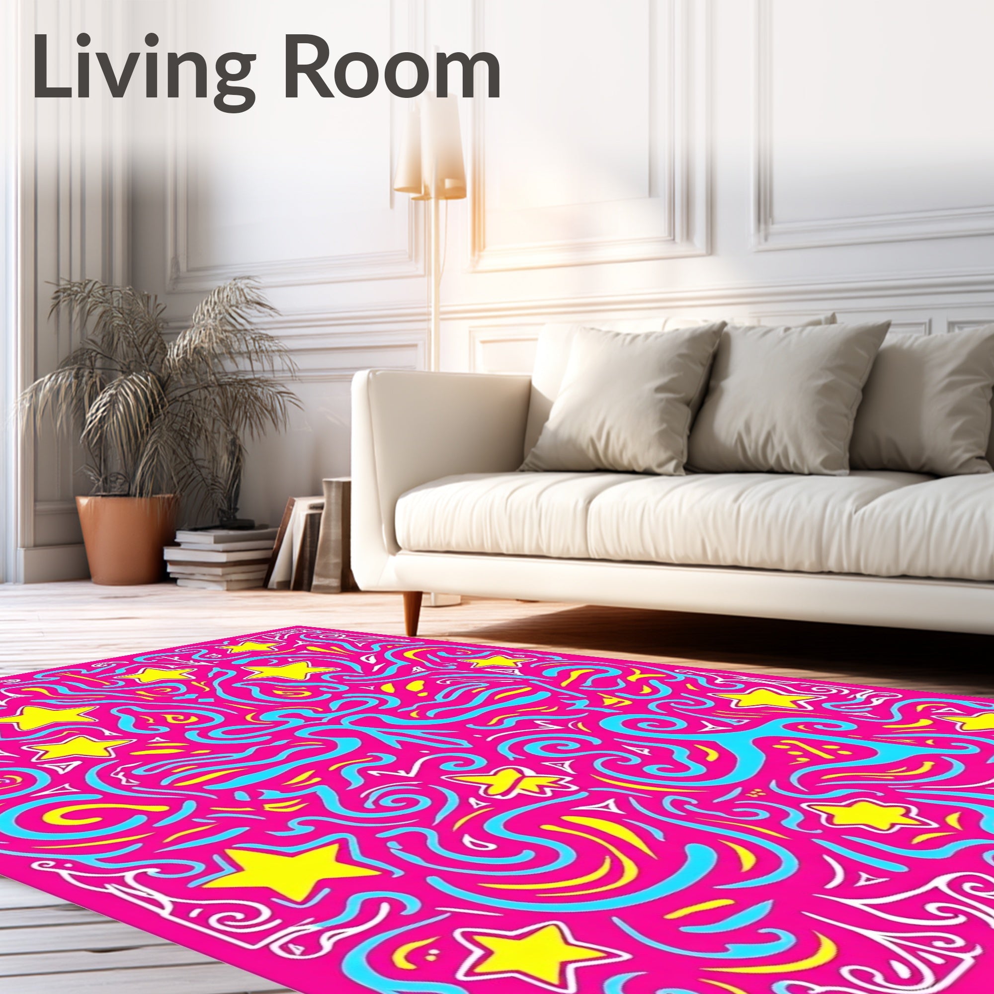 Pink Yellow Blue Whimsical Stars Rug