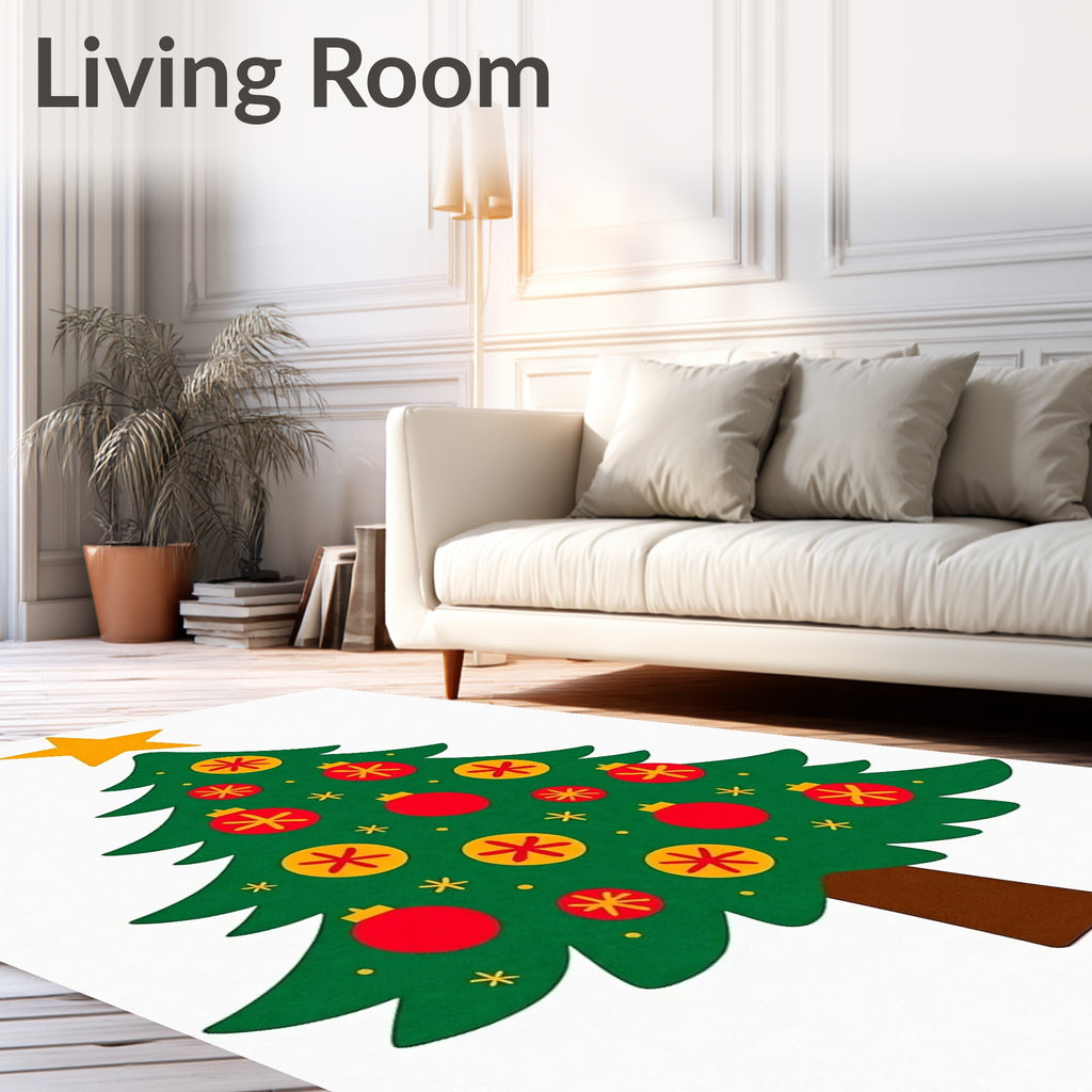 Festive Green Christmas Tree Star Ornaments Rug