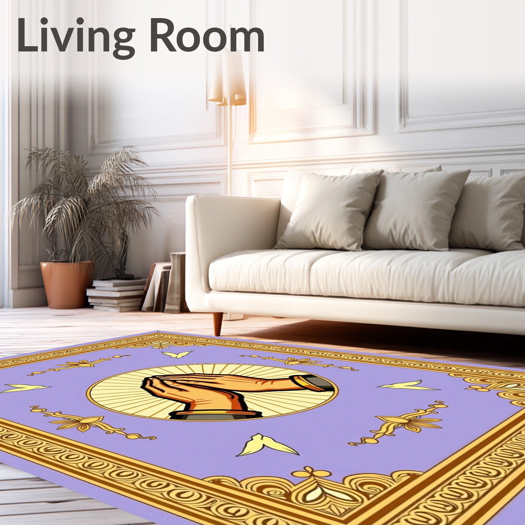Lilac Praying Hands Golden Frame Rug