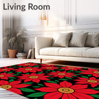 Bold Red Floral Garden Black Rug