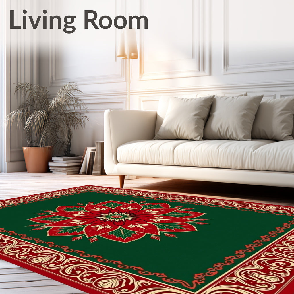 Rich Red Floral Medallion Emerald Border Rug