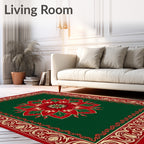 Rich Red Floral Medallion Emerald Border Rug