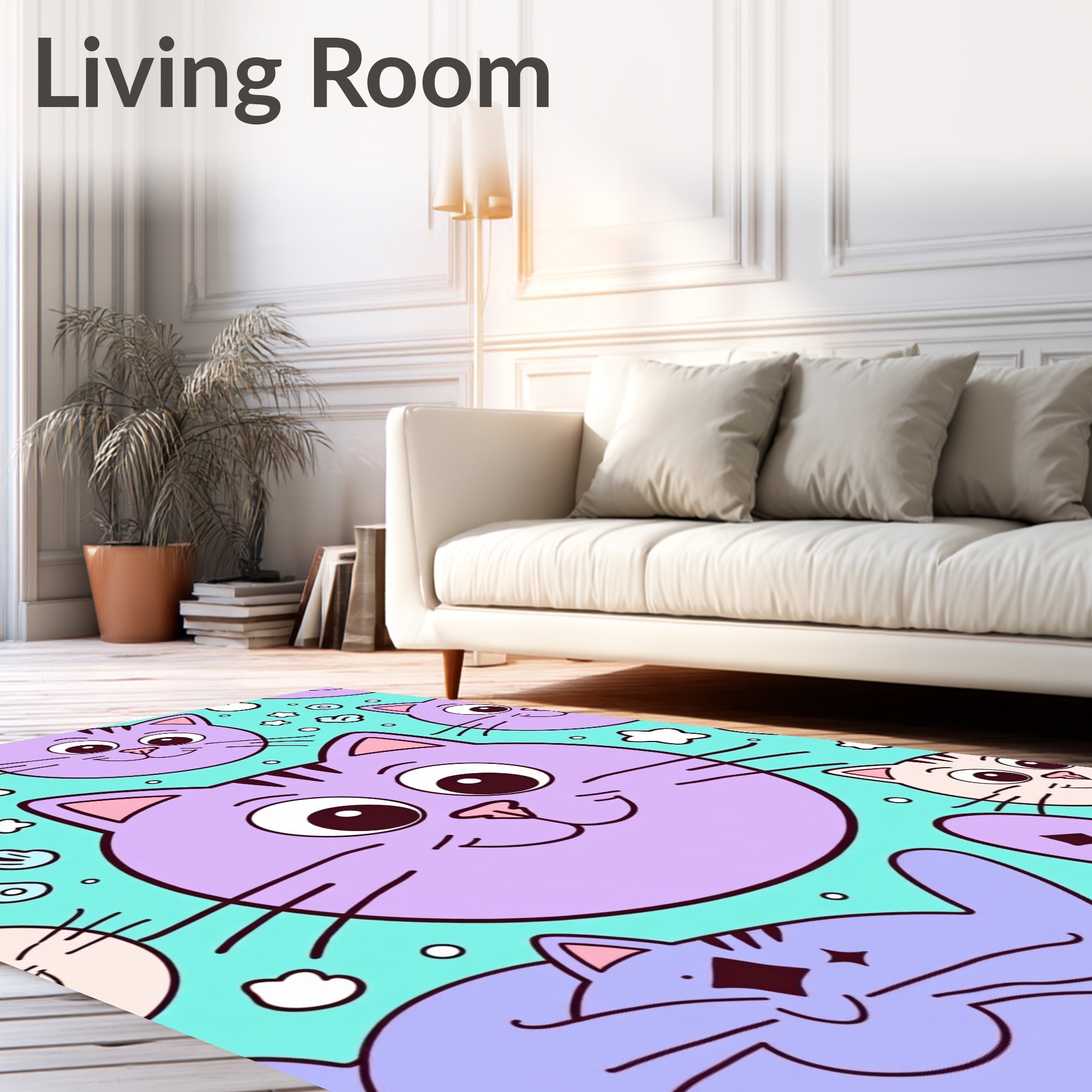 Playful Purple Cat Stars Background Rug