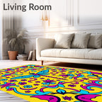 Whimsical Teal Dragonfly Floral Yellow Rug