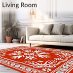 Vibrant Red White Floral Frame Rug