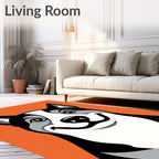Joyful Black White Dog Orange Background Rug