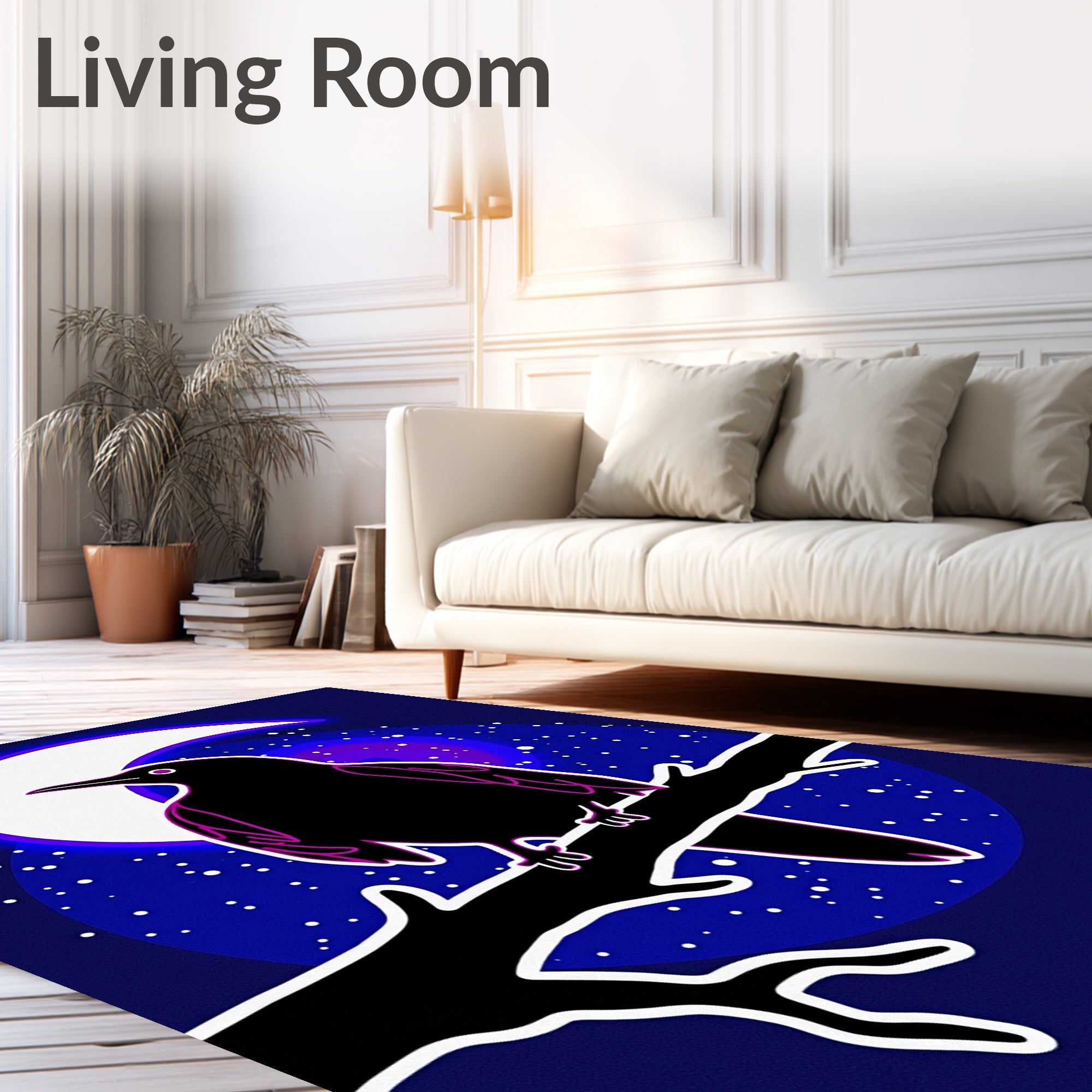 Moonlit Raven Perched on Branch Rug