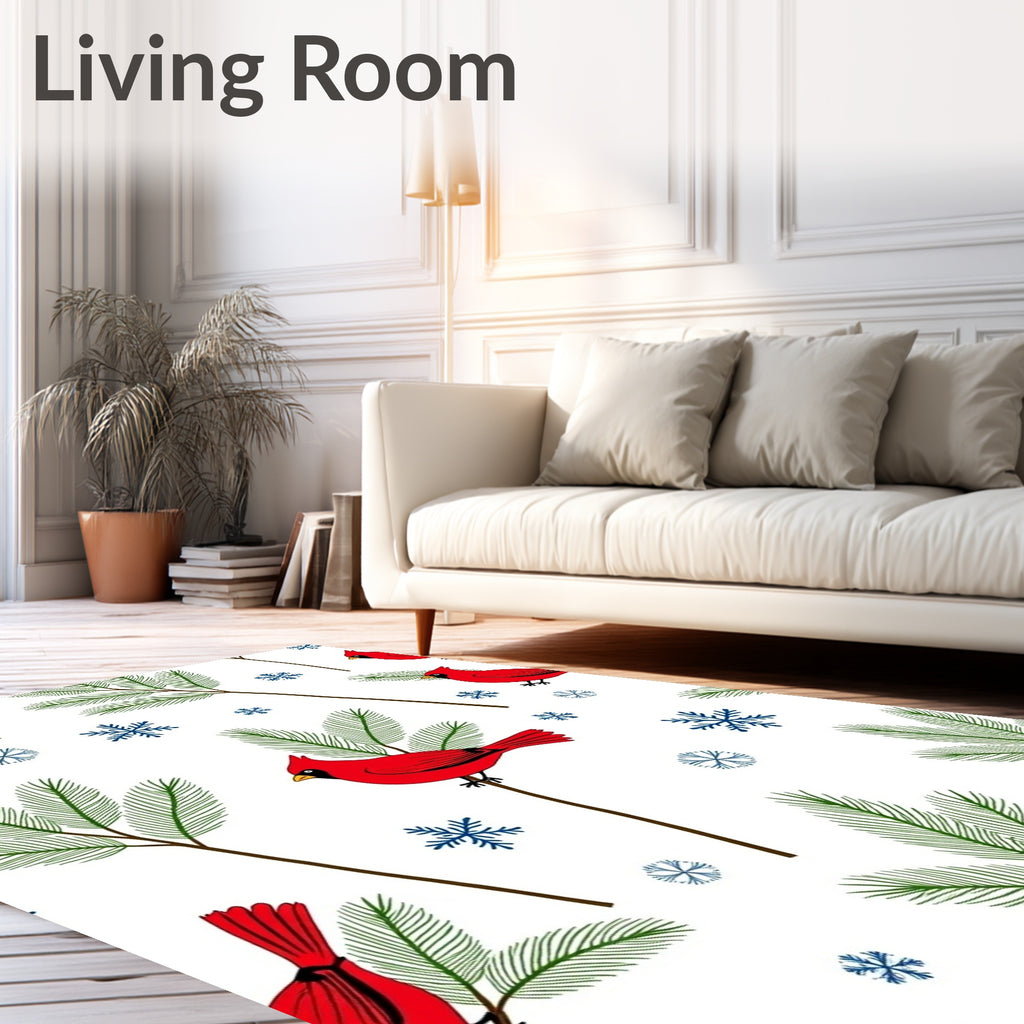 Red Cardinal Winter Bird Snowflakes Rug