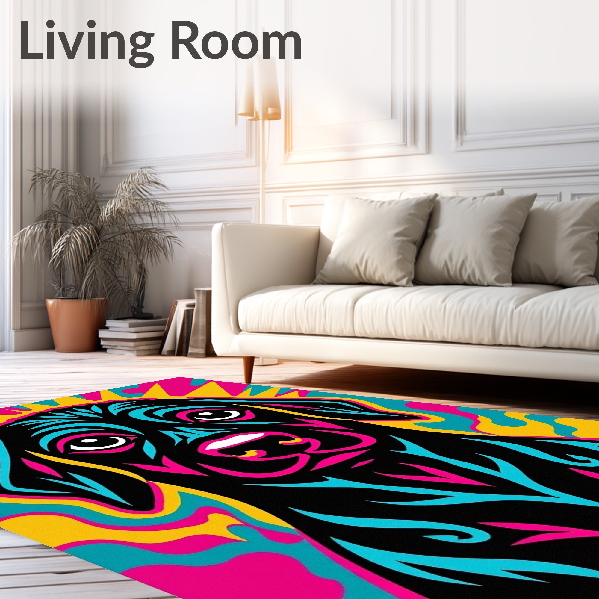Vibrant Psychedelic Dog Portrait Rug