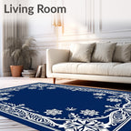 Deep Blue Snowflake Border Art Rug