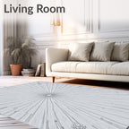 Radiating Sunburst Gray Line Art Rug