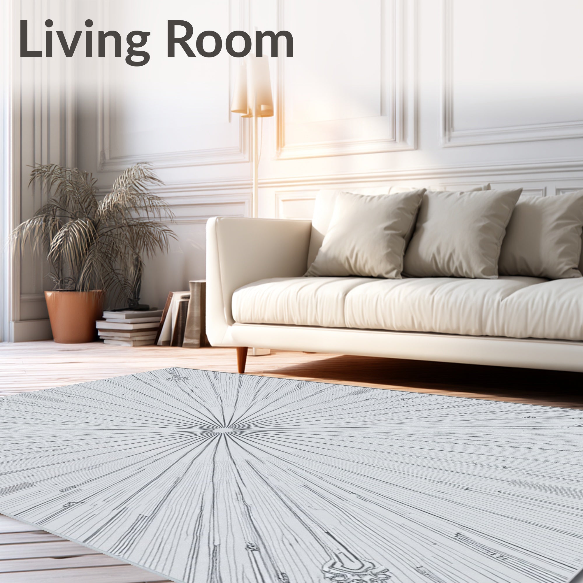 Radiating Sunburst Gray Line Art Rug
