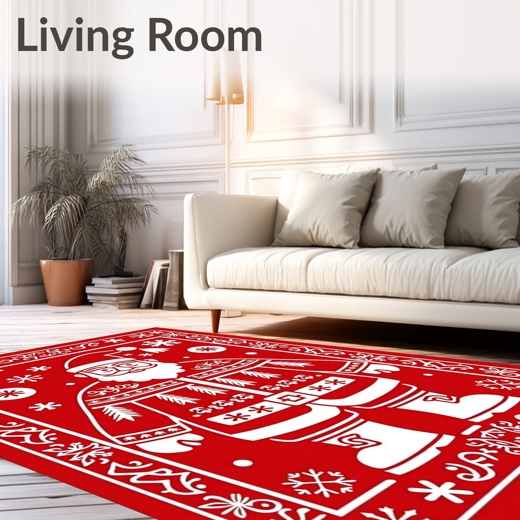 Festive Red Santa Claus Snowflakes Rug