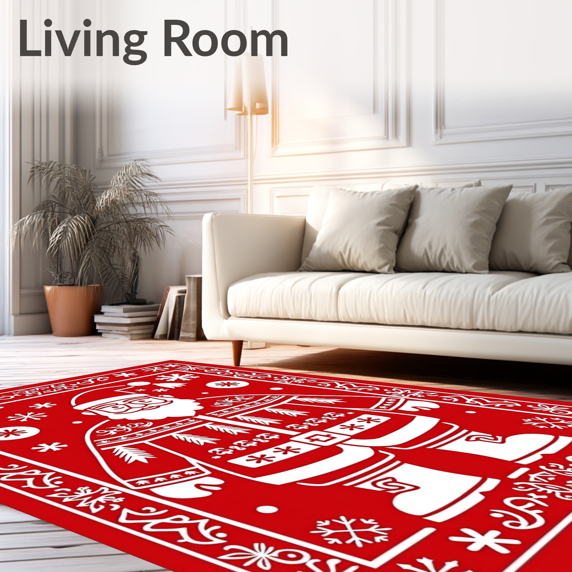 Festive Red Santa Claus Snowflakes Rug