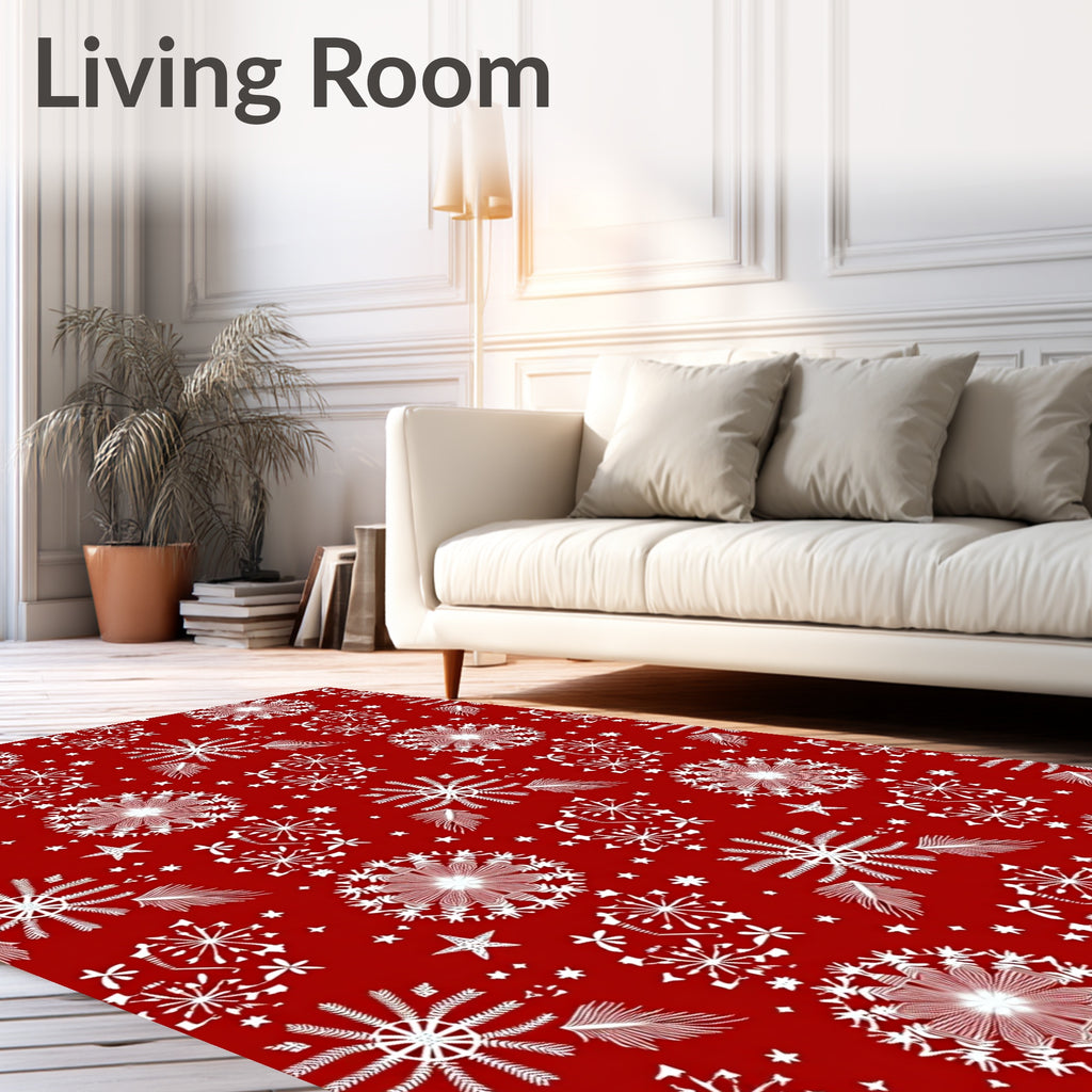 Red White Snowflake Medallion Scatter Rug