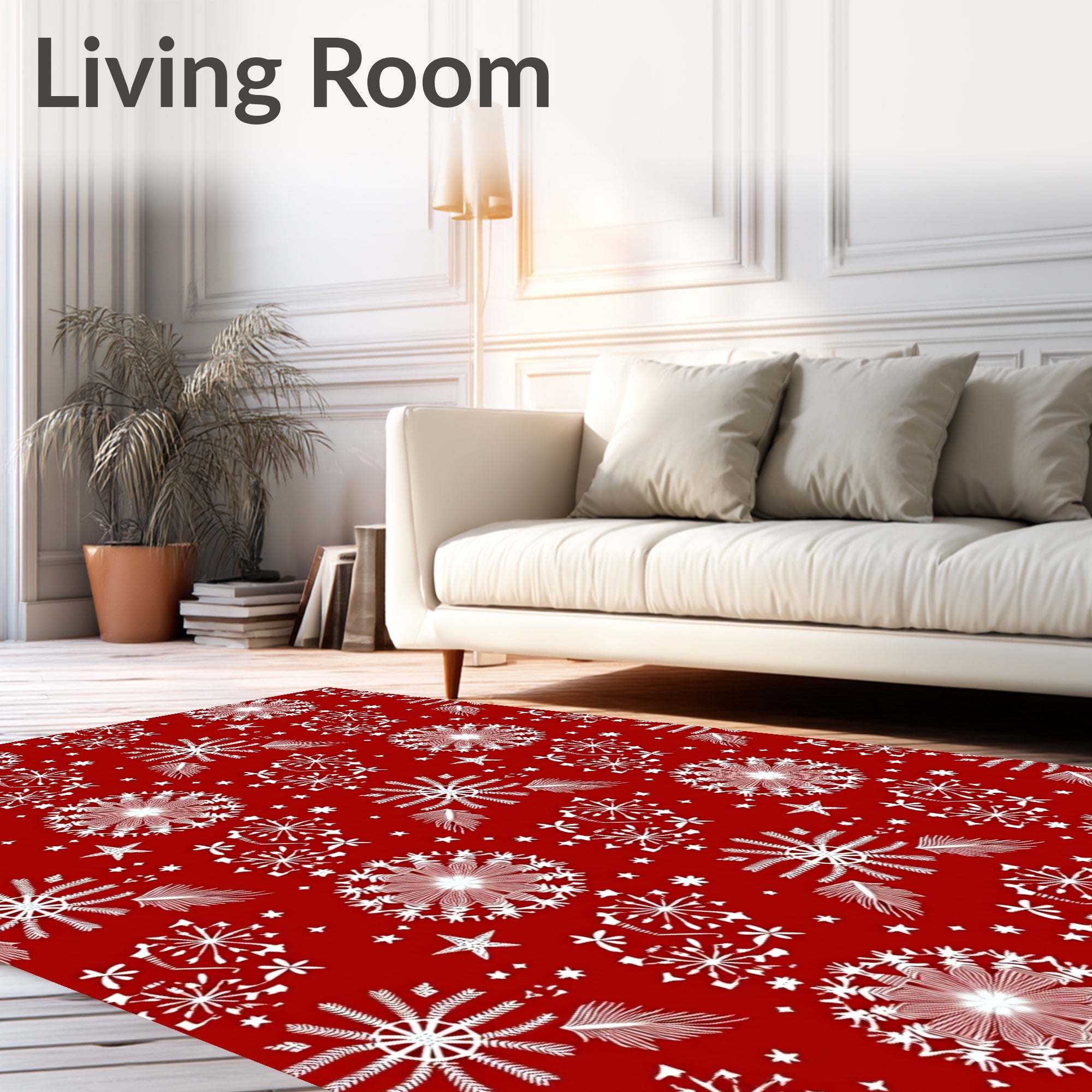 Red White Snowflake Medallion Scatter Rug