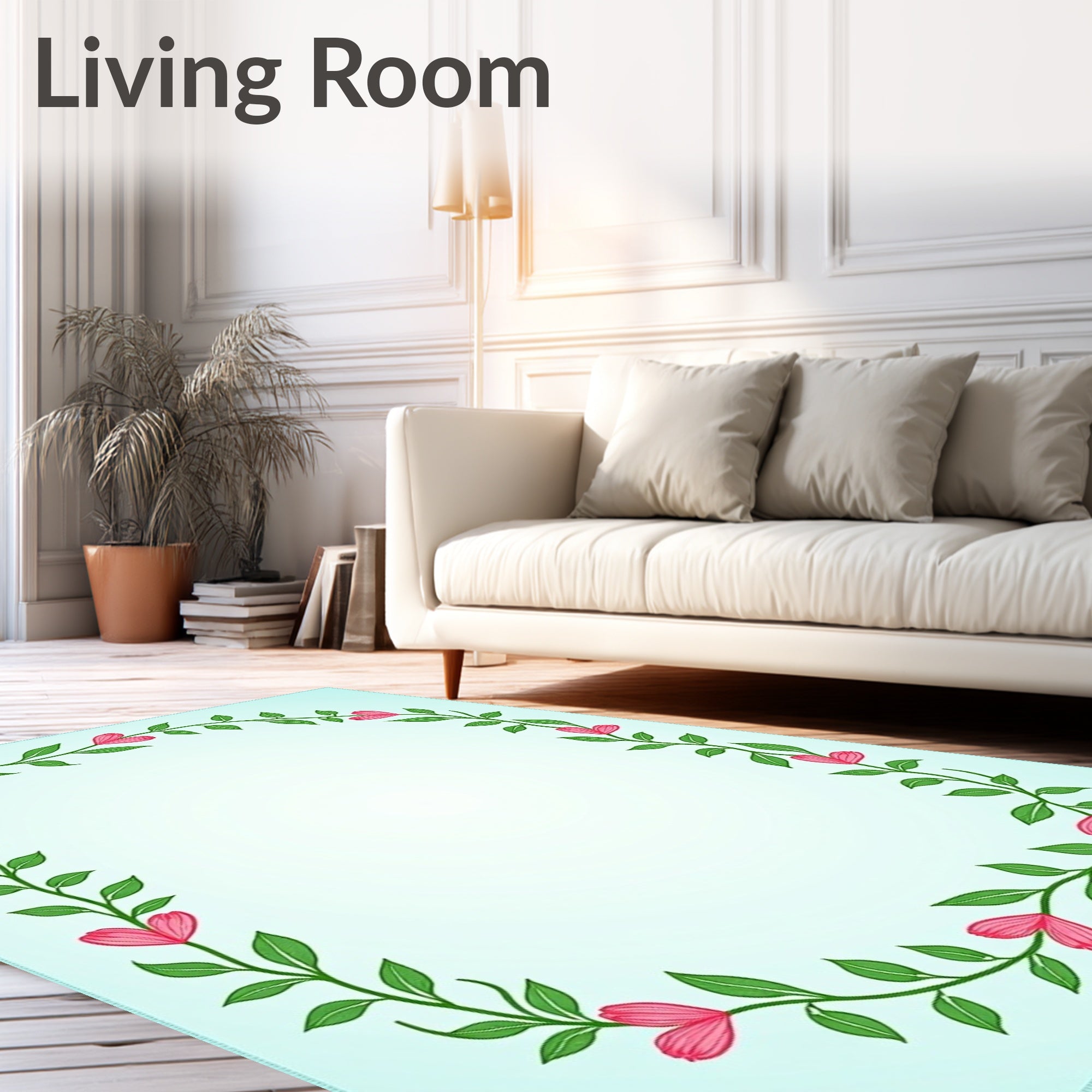 Pink Coral Vine Border Rug