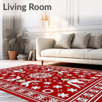 Red Festive Elf Folk Snowflake Rug
