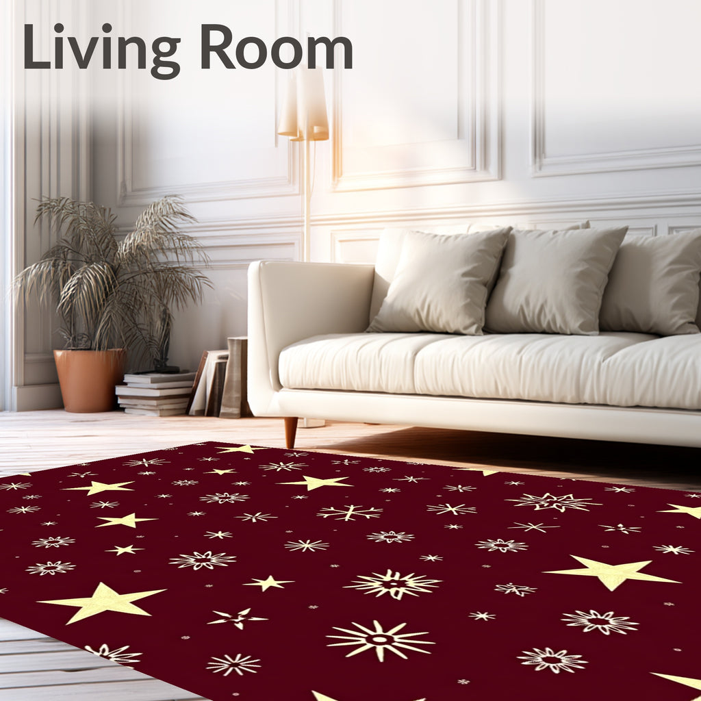 Crimson Yellow Star Snowflakes Scatter Rug