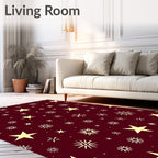 Crimson Yellow Star Snowflakes Scatter Rug