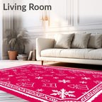 Whimsical Red Snowflake Character Collage Rug