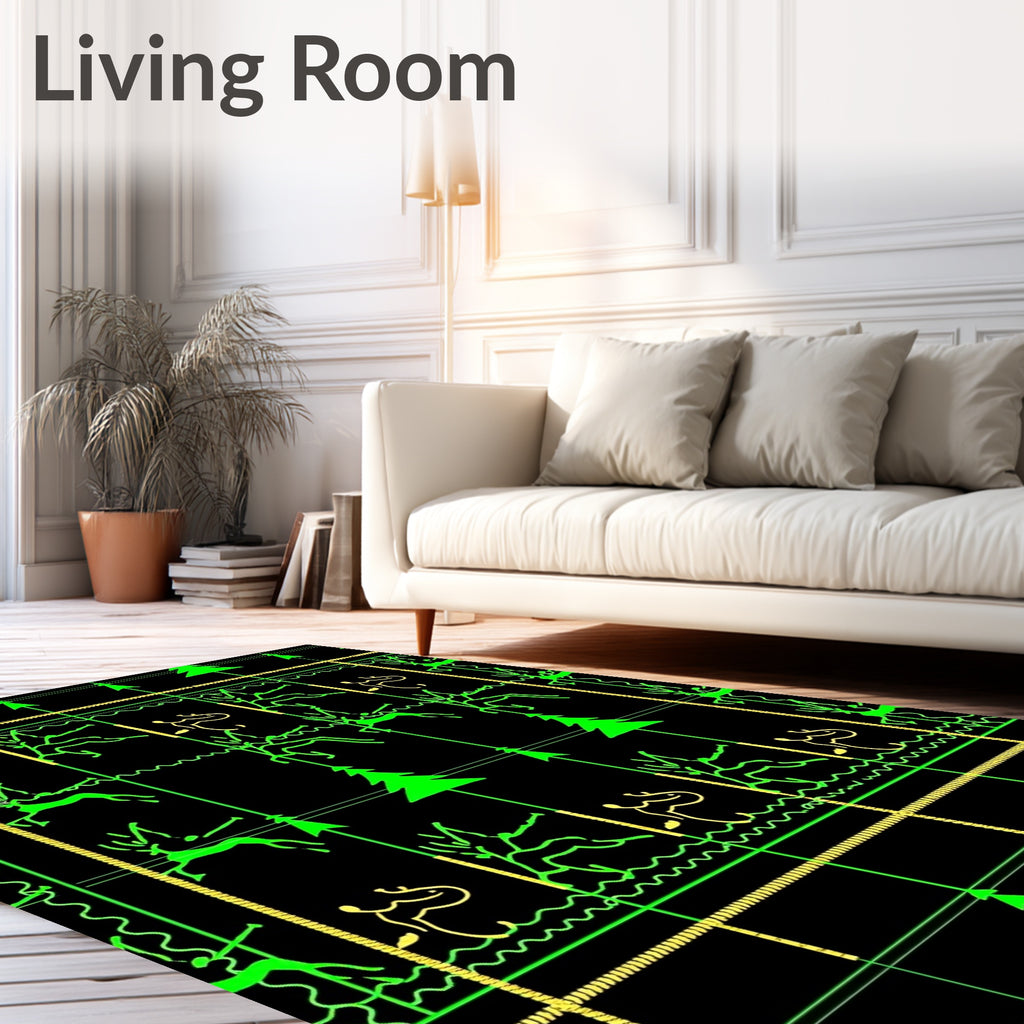 Neon Green Stag Forest Line Art Rug