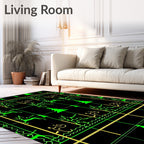 Neon Green Stag Forest Line Art Rug