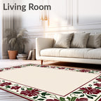 Crimson Green Floral Vine Border Rug