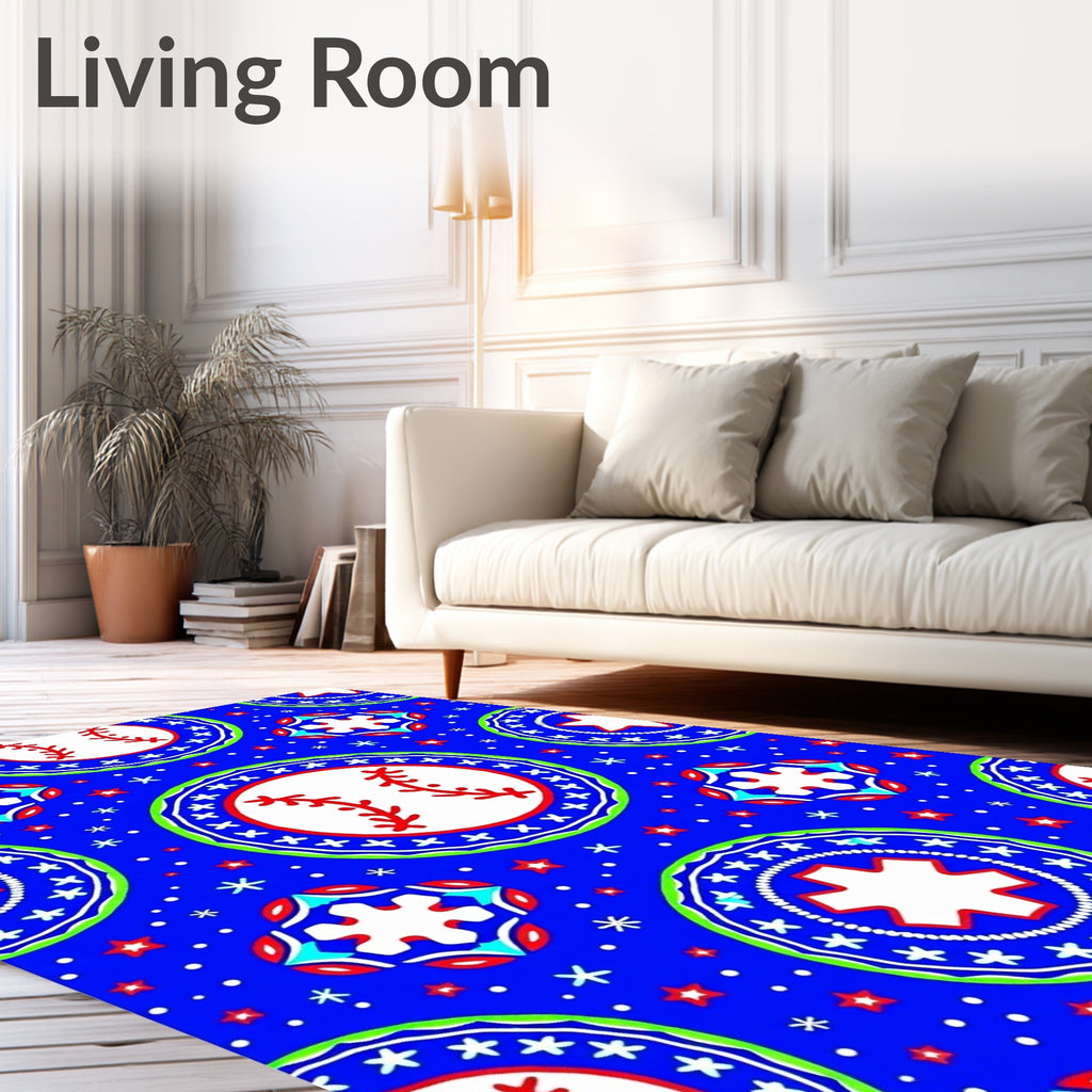 Bold Blue Baseball Starburst Roundels Rug