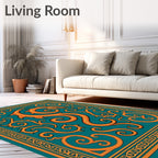 Orange Dragon Swirls Teal Border Rug