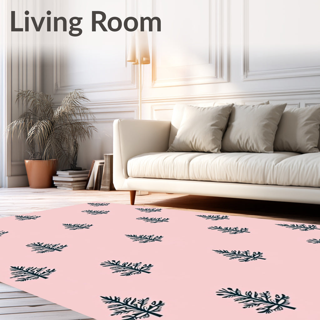 Navy Pine Trees on Pink Background Rug